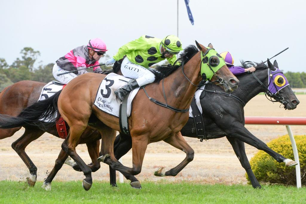 Angry Skies ridden by Paul Gatt wins the Emmett's Warracknabeal Cup.