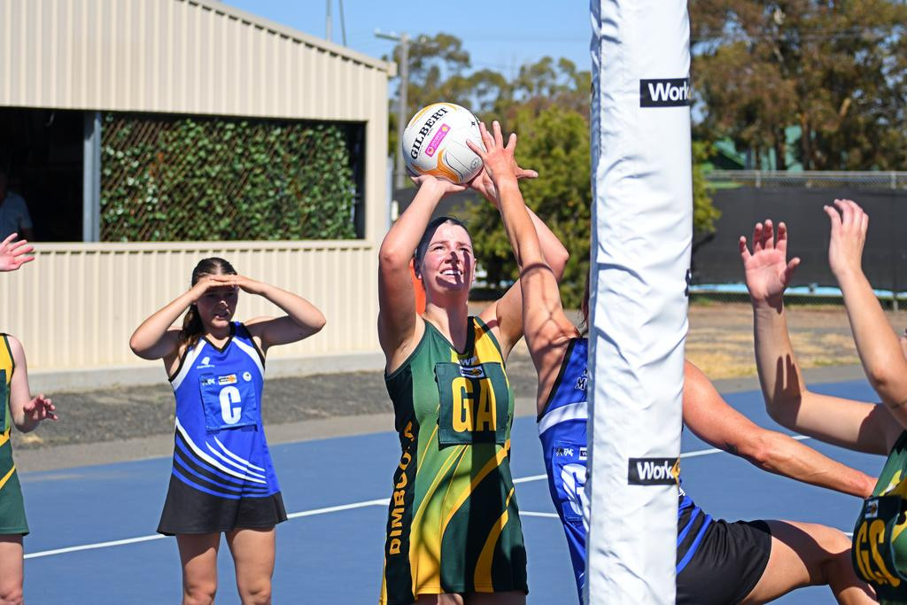 Olivia Beugelaar puts up a shot during Dimboola's 59-28 win against Minyip Murtoa.