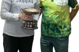 Dimboola Bowling Club ladies championship winner Judith Albrect, left, presented by Alex Orcsik.
