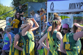 Dimboola’s netballers use cold packs to stave off the heat.