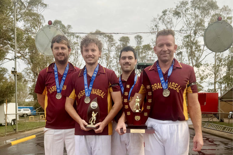 The record-breaking team celebrates a three-peat: Shaune Winsall, Kynan Jonasson, Rohan Richards and Clinton Jonasson.