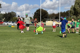 Zarlia, Hazel and Jasper take off strongly during the egg-and-spoon race.