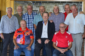Cricketers from the Vic Country Veterans Cricket Club attend Wavell McPherson’s life membership award day.