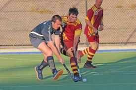 Yanac Tiger captain Zach Dorrington and Warrack Hoops’ Oskar Bennet both make a play for the ball.