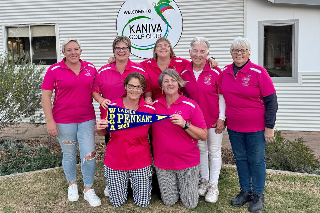 Kaniva's ladies' team celebrates their pennant win.
