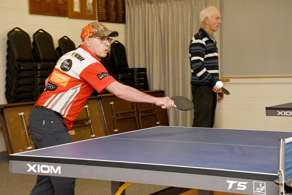 Bangerang's John Wood follows through a backhand return.