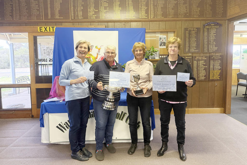 Winner and runners-up in the club championships (from left): Wendy Hewitt, runner-up in division one; Casey Phelan club champion in division one; Kerry Oulton, champion in division two; and Shirley Liersch, championship runner-up in division two.