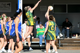 Dimboola defender Indy Ward shows off her athleticism against Minyip Murtoa.