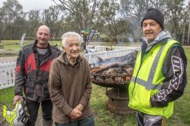 About 30 kilometres of the Harrow Vinduro course track cuts through some of local legend, Lachie Turner’s (centre) properties. Standing with him near the starting point is Grant Hoghton from Yinnar in the Latrobe Valley and Vinduro sweep rider, Ian Trewavis, Dunolly.