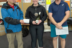 Josh from Naracoorte sponsor SE Dental with division 5 runner-up Ruth Addlem and Jack Johnson.