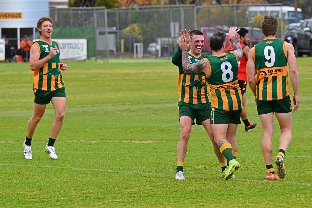 Dimboola's footballers were all smiles after defeating Stawell in the WFNL eliminational final on Sunday, August 31, in Nhill.