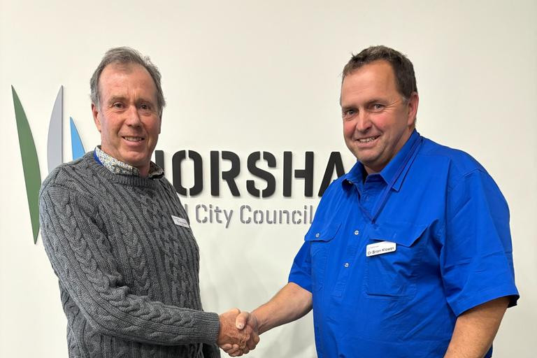 HRCC mayor, Cr Ian Ross congratulated Cr Brian Klowss on his appointment as Acting Mayor at a special meeting on Thursday September 4 2025.