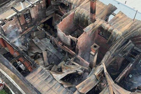 A view of the pub from the top after the blaze got under control.