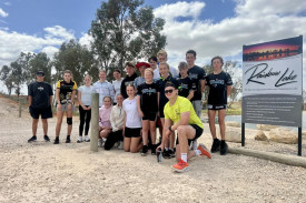 Dozens of Rainbow P-12 College students welcomed Lochlan Stenhouse (Dimboola Teacher) at the Rainbow Lake. Then they ran the last three kilometres along with him to the school, where the whole school applauded and appreciated Mr Stenhouse’s effort.