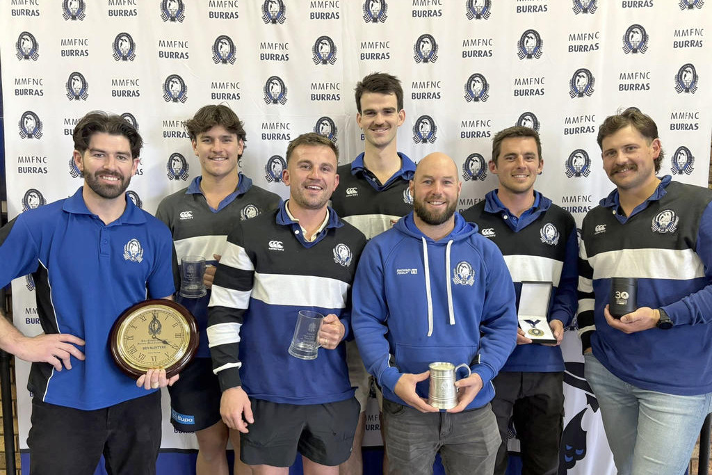 From left: Minyip Murtoa FNC senior football award winners: Ben McIntyre (left), Oscar Gawith, Liam Kidd, Nick Cushing, Luke Fisher, Kade Petering and Dusty Cross.