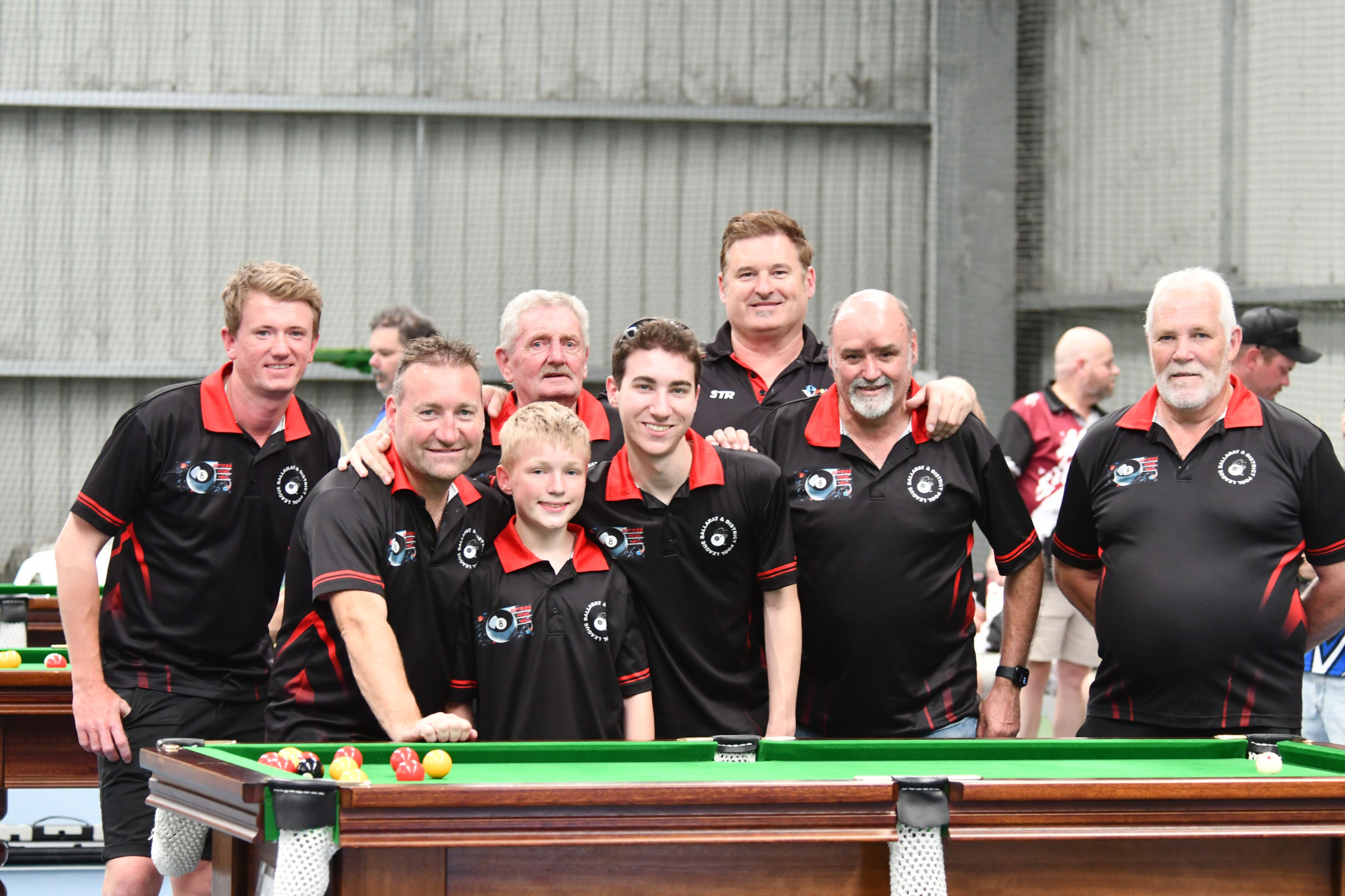 The Ballarat team L-R: Rhys Godden, Paul Clack, Alan Nash (back), Bailey Clack, Toby Clack, Mark Curwood, Don Colbert (captain), Terry Bond. PHOTO: CHRIS GRAETZ
