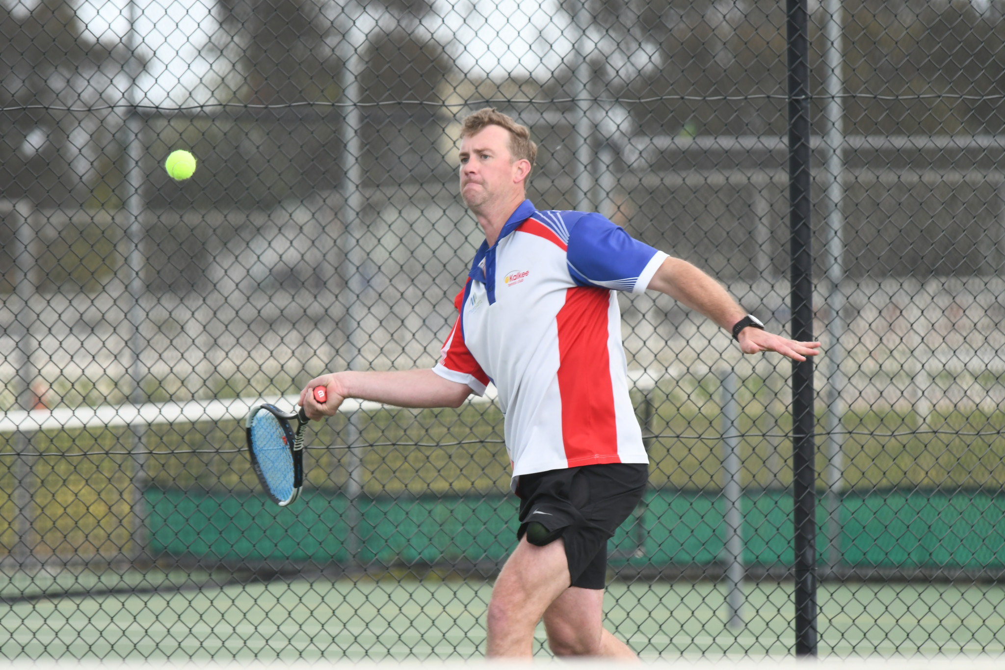 Kalkee’s Luke Byrne watches the ball during a rally against Central Park on Saturday in round two of the Central Wimmera pennant competition.