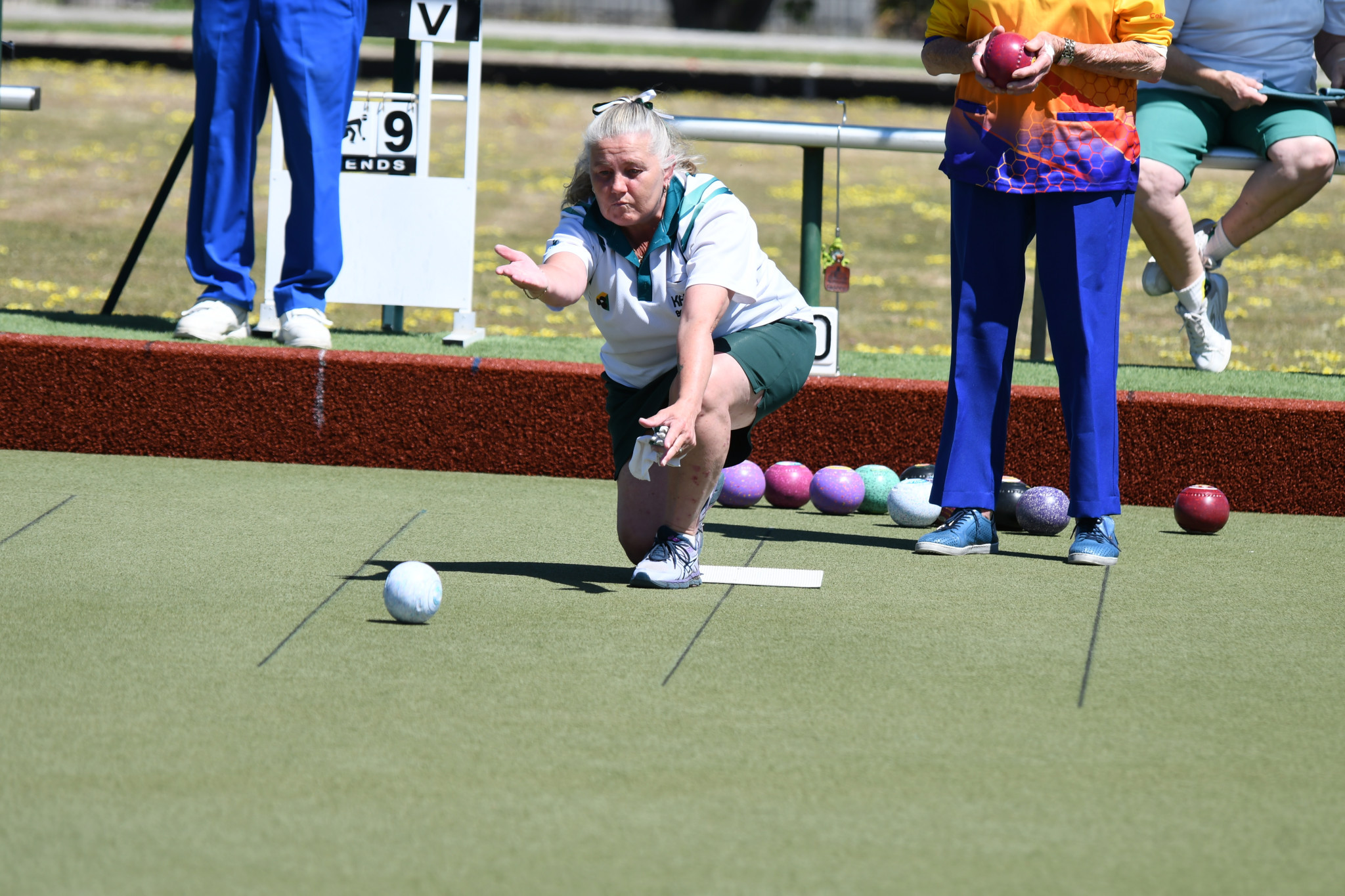 Belinda Puglisi holds her follow-through during Kaniva’s division three match against Sunnyside.