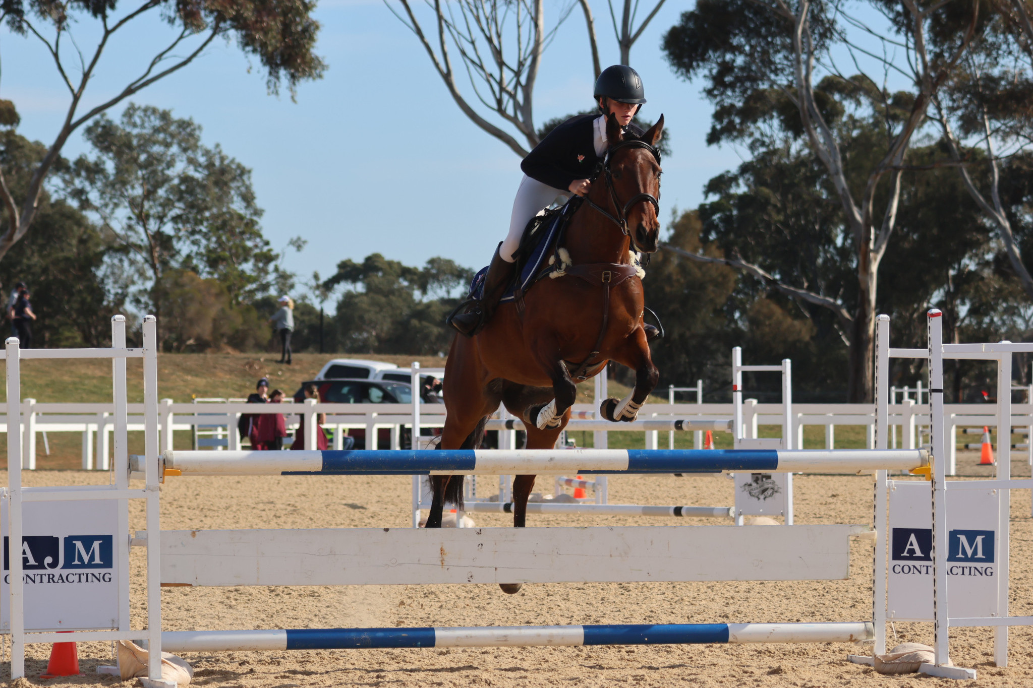 Iris Sudholz competes in the showjumping stage of her eventing competition during the Australian Pony Club National Championships.