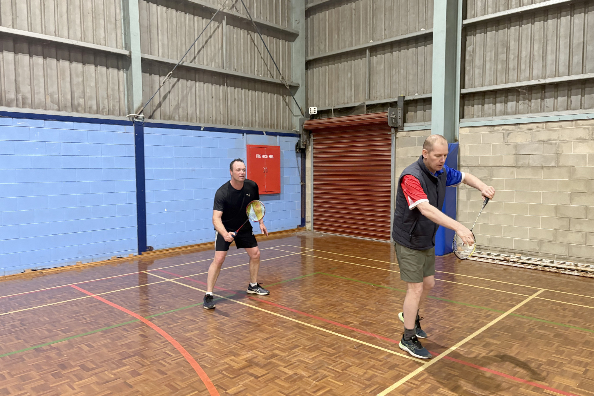 Net Ninjas A Grade teammates Luke Dunn and Glen Jenkenson, in action during Round 13 of the Horsham Badminton Association's winter competition.