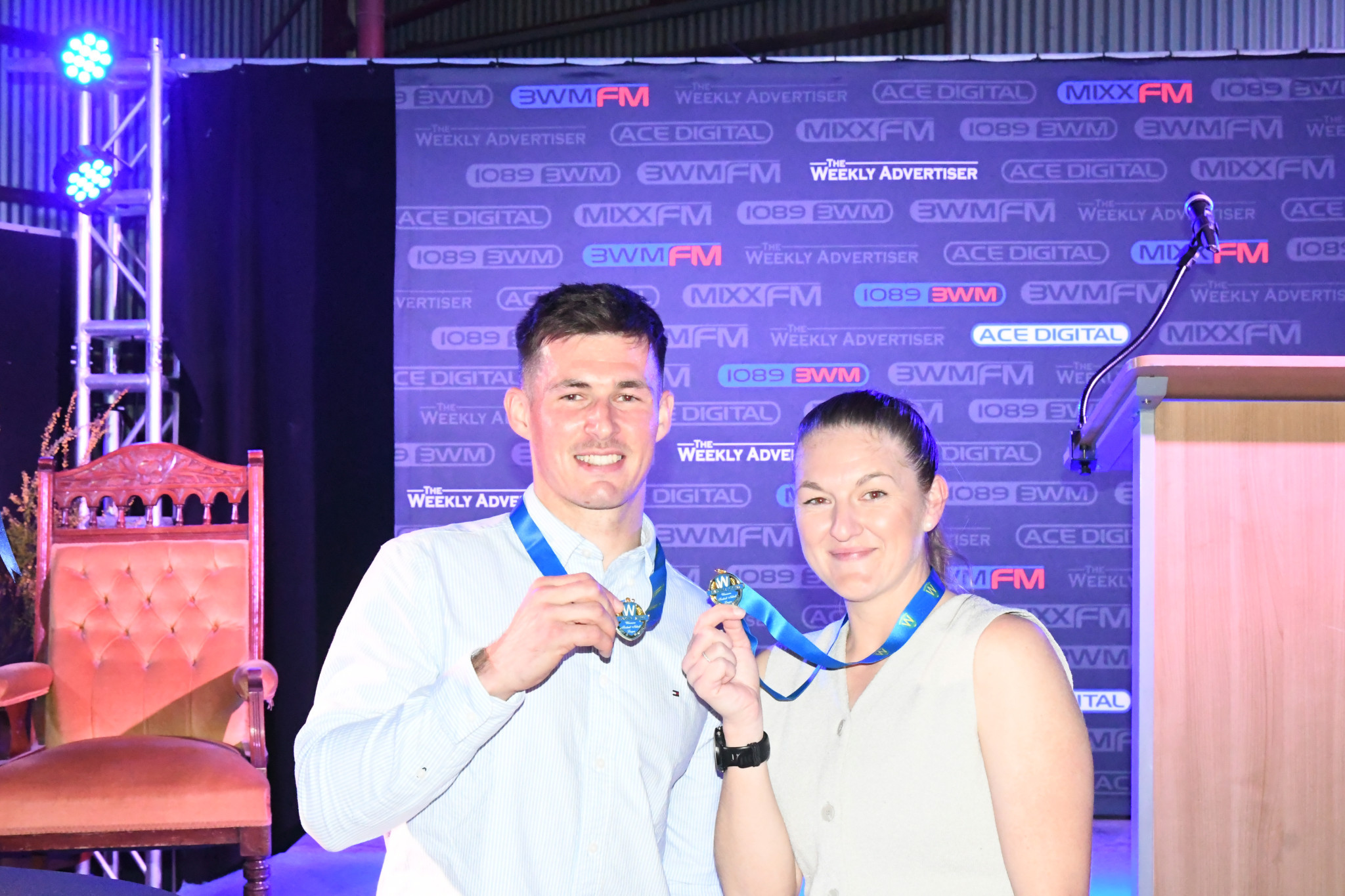 2025 Toohey medallist Ben Taylor (Ararat) and Hatcher medallist Ashlee Grace (Horsham Saints), winners of the WFNL senior football and A grade netball best and fairest vote count.