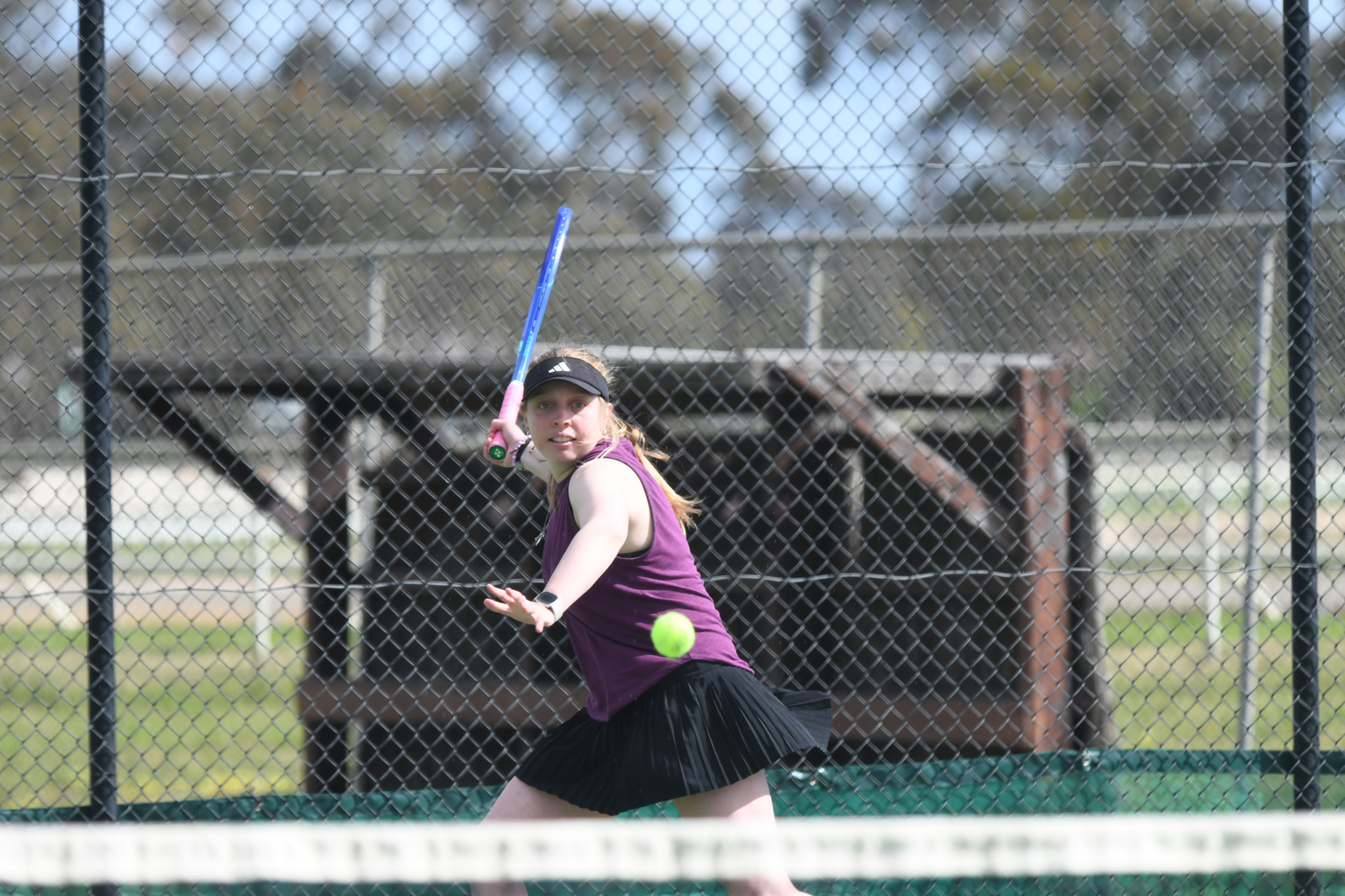 Central Park's Willow Sainsbury prepares a forehand in one of the doubles rubbers against Kalkee on Saturday.