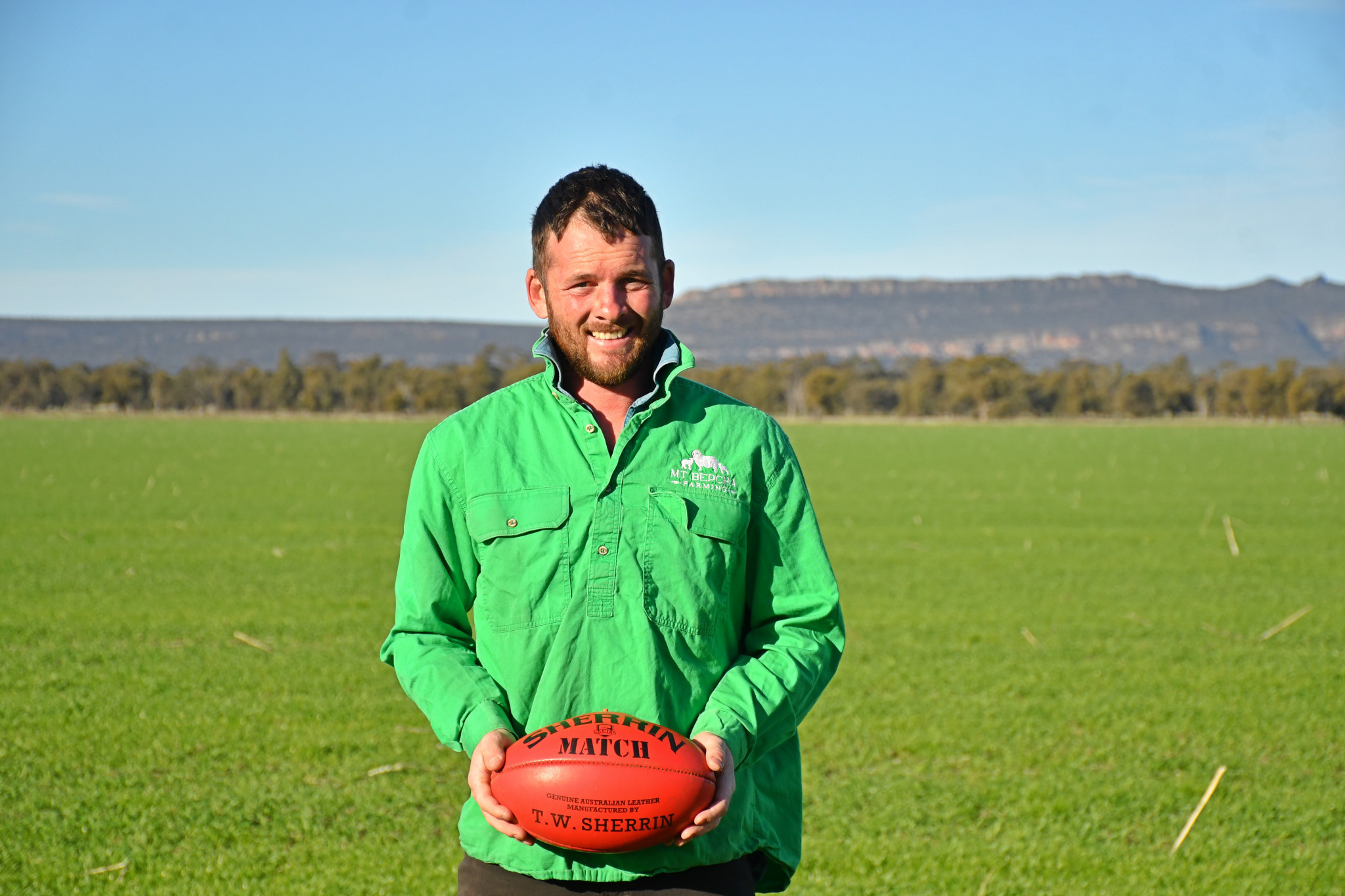 Laharum's Robbie Miller has found balance between farming, footy and family. Picture: MACKENZIE BOOK