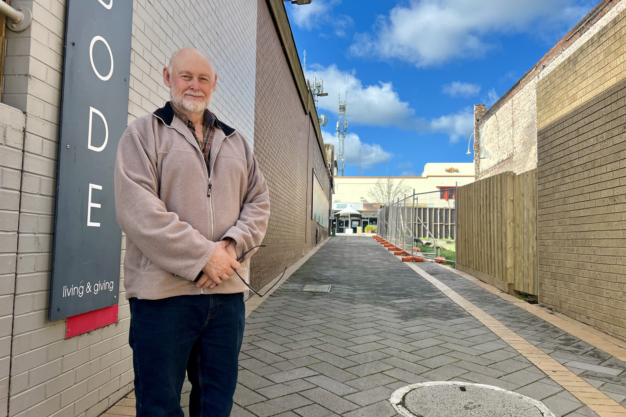 Horsham resident Neil Solocombe is all smiles after the Bradburys Lane reopened after 10 months. He said that he usually passes the laneway twice a week.