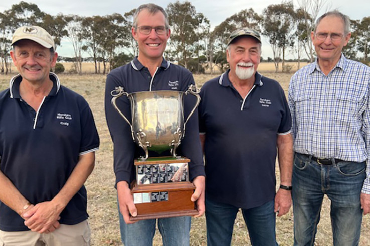 Horsham Rifle Club's winning team members show off the magnificent 125-year-old Wannon Rifle Trophy: Craig Leamon, team captain Paul Rudolph, David Watson and Andrew Rudolph.