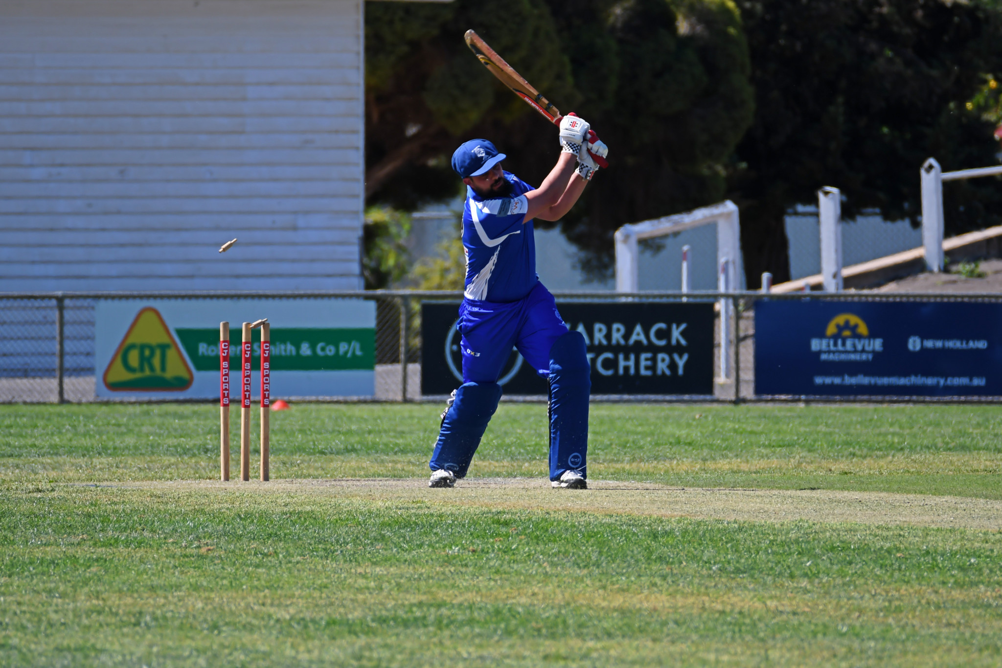 St Mary's Nick Toscano's swashbuckling innings of 30 comes to an end at the hand of Matthew Combe.
