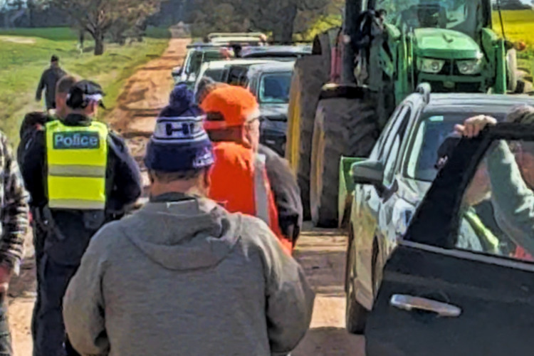 A clash between farmers and Transmission Company Victoria workers occurred in Marnoo, less than a week after the Victorian Government passed a new law allowing workers access to privately owned agricultural land without permission. Picture: SUPPLIED
